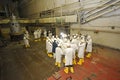 Journalists visiting the hall of pumping station of Chernobyl Nuclear Power Plant. Water pumps cool reactor. April 20 Royalty Free Stock Photo