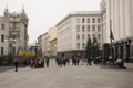 Journalists walking around the square in front of the main entrance to the building of the Administration of President of Ukraine