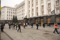 Journalists walking around the square in front of the main entrance to the building of the Administration of President of Ukraine