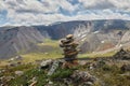 Journey through Altai Mountains, amazing nature of mountain peaks, rivers and streams flow down from slope of mountains. Altai