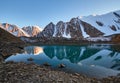 Journey through Altai mountains to Aktru. Hiking to snowy peaks of Altai mountains. Survival in harsh conditions, beautiful nature Royalty Free Stock Photo