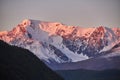 Journey through Altai mountains to Aktru. Hiking to snowy peaks of Altai mountains. Survival in harsh conditions, beautiful nature Royalty Free Stock Photo