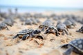 The Journey Begins: Baby Turtles Crawling to the Sea. Generative By Ai
