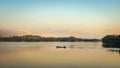 Journey by boat in the tranquil Morning  in Kaptai Lake in Bangladesh Royalty Free Stock Photo