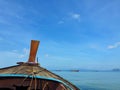 Journey boat trip concept photo. Thai wooden head longtail boat heads