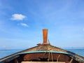 Journey boat trip concept photo. Thai wooden head longtail boat heads