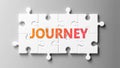 Journey complex like a puzzle - pictured as word Journey on a puzzle pieces to show that Journey can be difficult and needs