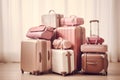 Suitcase baggage airport departure bag traveler pink business trip vacation arrival tourist packing