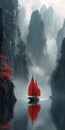 Journey Through the Enchanting Mist: A Chinese Sailboat\'s Advent