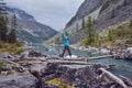 Journey on foot through the mountain valleys. The beauty of wildlife. Altai, the road to Shavlinsky lakes. Hike Royalty Free Stock Photo