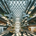 Futuristic Forest: Tree-Filled Atrium Beneath a Glass Ceiling of Tomorrow