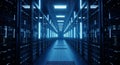 Journey through a futuristic data center\'s server racks and digital core Royalty Free Stock Photo