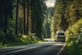 Journey of the green caravan in the middle of the forest