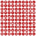 100 journey icons hexagon red