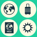 Journey Icons Set. Collection Of Suitcase, Sunny, Certificate And Other Elements. Also Includes Symbols Such As