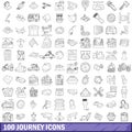 100 journey icons set, outline style