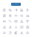 Journey line icons signs set. Design collection of Travel, Trek, Expedition, Tour, Trekking, Pilgrimage, Safari, Hike