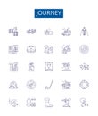 Journey line icons signs set. Design collection of Travel, Trek, Expedition, Tour, Trekking, Pilgrimage, Safari, Hike