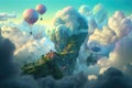 a journey through a magical dreamscape, featuring floating clouds and surreal scenery Royalty Free Stock Photo