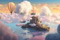 a journey through a magical dreamscape, featuring floating clouds and surreal scenery Royalty Free Stock Photo