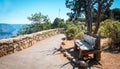 Bench on the path to the Grand Canyon Village. Sight place, view of Grand Canyon, Arizona