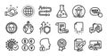 Journey path, Chemistry lab and Medical prescription line icons set. Vector