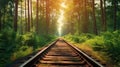 Journey Through the Rails, Exploring the Majestic Landscape Along the Railroad, Train with Forest trees along a railroad