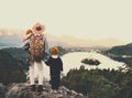 Journey Slovenia with kids. Family travel Europe. View on Bled Lake Royalty Free Stock Photo