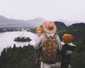 Journey Slovenia with kids. Family travel Europe. View on Bled Lake Royalty Free Stock Photo