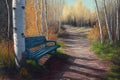 Journey Through a Sunlit Aspen Grove: A Colored Pencil Mezzotint of a Serene Driveway Royalty Free Stock Photo