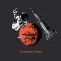 Journey to Mars, vintage poster, sketch in vector Royalty Free Stock Photo