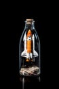 Journey to the Stars: Space Shuttle Embarked on a Cosmic Adventure, Encased in a Bottle Against a Black Background. created with Royalty Free Stock Photo