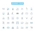 Journey tour linear icons set. Trek, Adventure, Expedition, Excursion, Odyssey, Safari, Jaunt line vector and concept