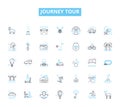 Journey tour linear icons set. Trek, Adventure, Expedition, Excursion, Odyssey, Safari, Jaunt line vector and concept