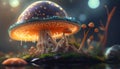Journey Through a Translucent Fungi Forest, Discovering the Magic of Bioluminescent Mushrooms. Generative AI