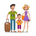 Journey, trip, vacation. Happy family travels. Cartoon vector illustration