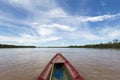 Journey on a wooden boat on Beni river near Rurrenabaque, blue s Royalty Free Stock Photo