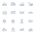 Journeying line icons collection. Adventure, Explore, Discover, Trek, Voyage, Expedition, Roam vector and linear