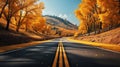 Journeying through the Long Empty Road in the Splendor of Autumn. Generative AI