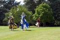 Jousting knights, warriors, fighters riding horses Royalty Free Stock Photo