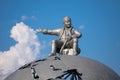 Jovanca Micic seat on top of 3D Globe at the entrance to Jagodina. roundabout