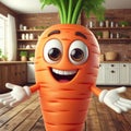 Jovial Carrot Character in Kitchen