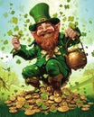 Cheerful Leprechaun: Vibrant Cartoon-Style Oil Stick Painting. AI generated