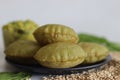 Jowar palak puri or sorghum spinach fried flat bread. Fried bread made of sorghum millet flour and pureed spinach. Served with Royalty Free Stock Photo