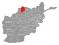 Jowzjan red highlighted in map of Afghanistan