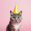 joy of a cat donning a birthday hat, creating an adorable and heartwarming image.