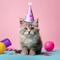 joy of a cat donning a birthday hat, creating an adorable and heartwarming image.