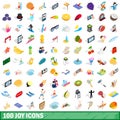 100 joy icons set, isometric 3d style Royalty Free Stock Photo