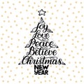 Joy, love, peace, believe, christmas, new year. Handwriting lettering for greeting card, invitation, print, poster. Typography hol Royalty Free Stock Photo