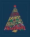 Joy Love Peace Believe Christmas. Quote calligraphy. Merry Christmas hand lettering. Holiday elements and Christmas tree Royalty Free Stock Photo